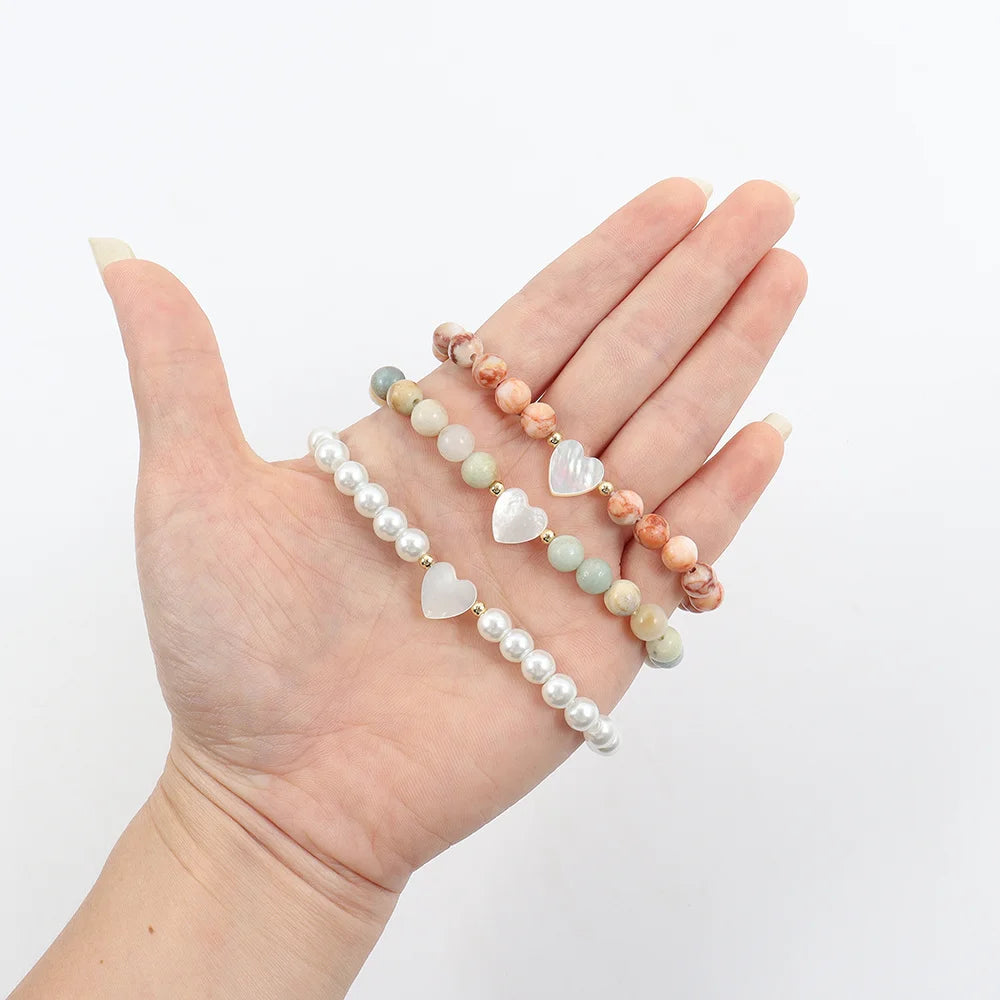 New Trendy Shell Heart Bracelet Women Classic Handmade Stone Beaded Bracelet For Women Jewelry Gift