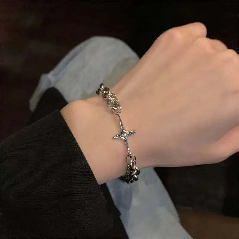 Vintage Six-pointed Star Bracelet Women Girls Fashion Party Jewelry Punk Hip Hop Bangle Couple Pendant Bracelets Ring Gift