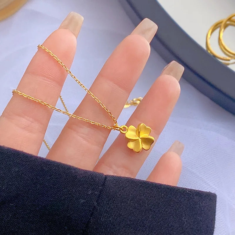 14 K Gold Color Lucky Clover Pendant Necklace for Women Fine Jewelry Genuine Solid Gold Color for Women Wedding Luxury Jewelry