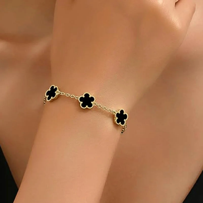 Lucky Clover Women's Hand Bracelets Double Sided Flowers Jewellery Gifts Stainless Steel Bracelet Gold Plated Bracelets Man