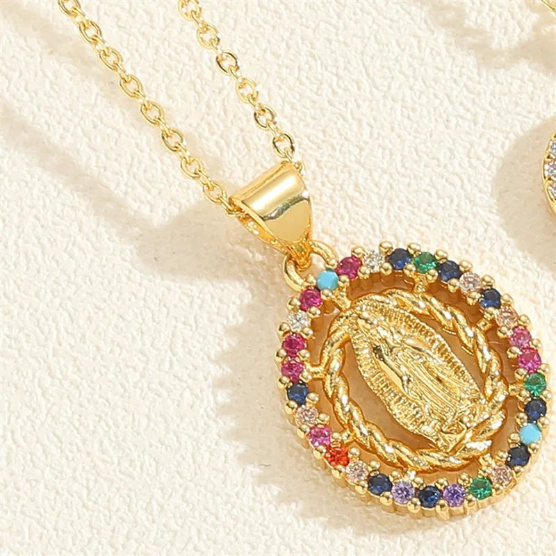 Fashionable and classic micro-embedded colorful virgin necklace, exquisite and gorgeous stainless steel clavicle chain