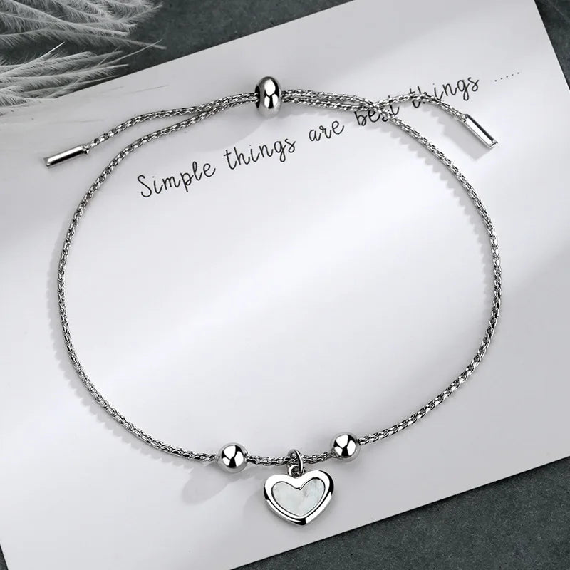 VENTFILLE 925 Sterling Silver Double Love Heart Hollow Round Beads Bracelet Female Fashion Romantic Jewelry Classic Adjustable