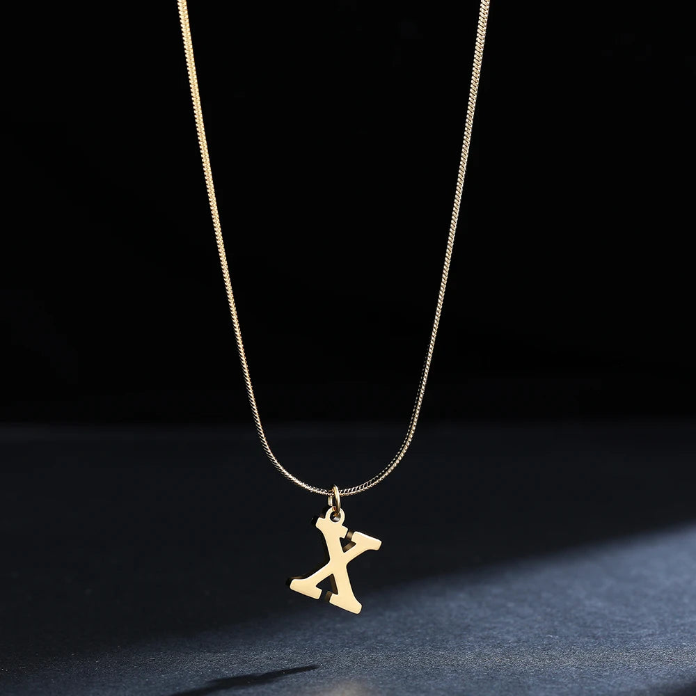 A-Z Alphabet Gold Plated Stainless Steel Pendant Necklace for Women Snake Chain Initial Letter Clavicle Necklaces Collar Jewelry