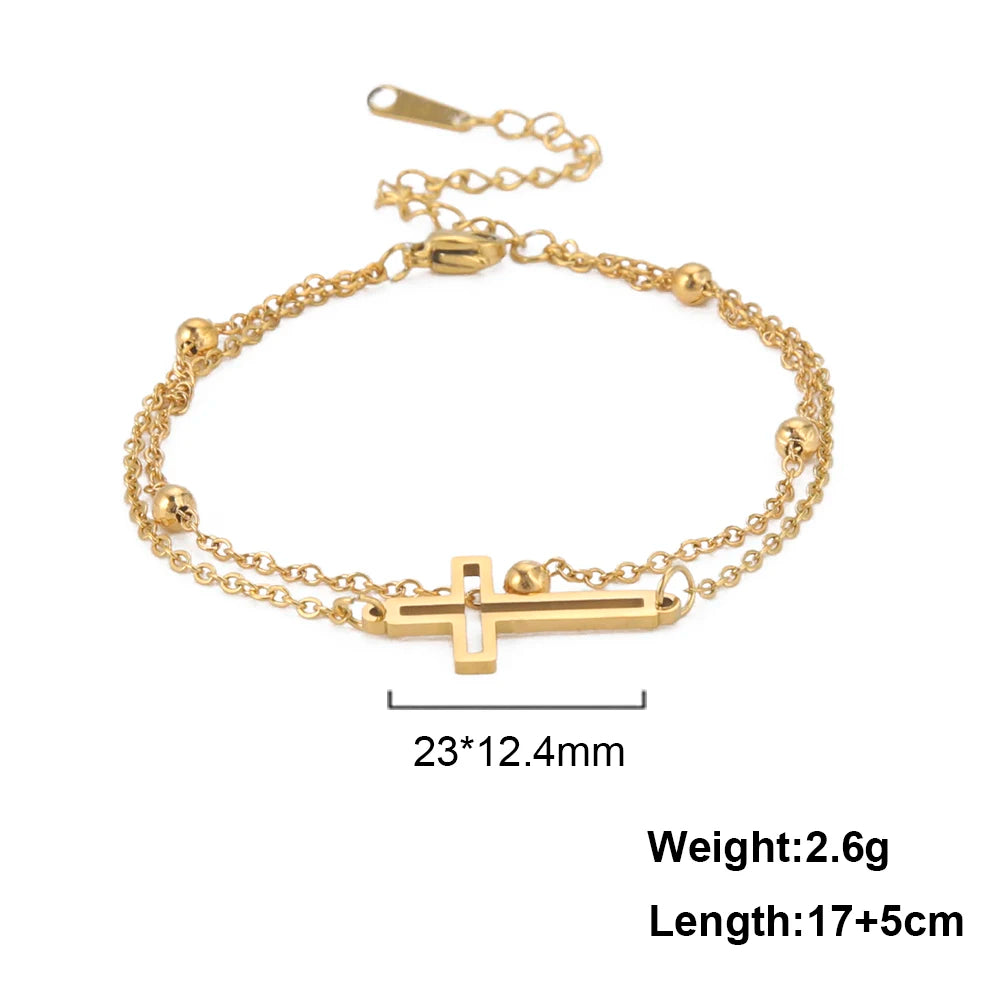 Fashion Women's Jewelry Cross Pendant Bracelets Stainless Steel Double Layer Chain Bracelets for Men Women Trend Gift