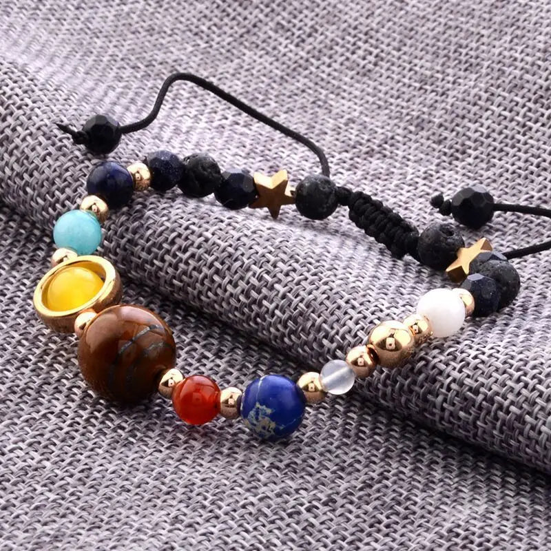 Galaxy Solar System Bracelet Men Universe Nine Planets Natural Stone Stars Earth Moon Bracelets Fashion Couple Jewelry браслет