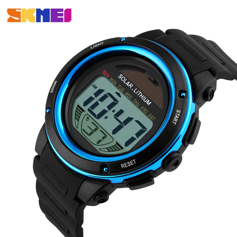 SKMEI 1096 Mens Chronograph Alarm 5Bar Waterproof Digital Watch reloj hombre Outdoor Sport Watch  Men Solar PU Strap watches