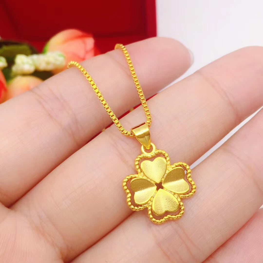 14 K Gold Color Lucky Clover Pendant Necklace for Women Fine Jewelry Genuine Solid Gold Color for Women Wedding Luxury Jewelry