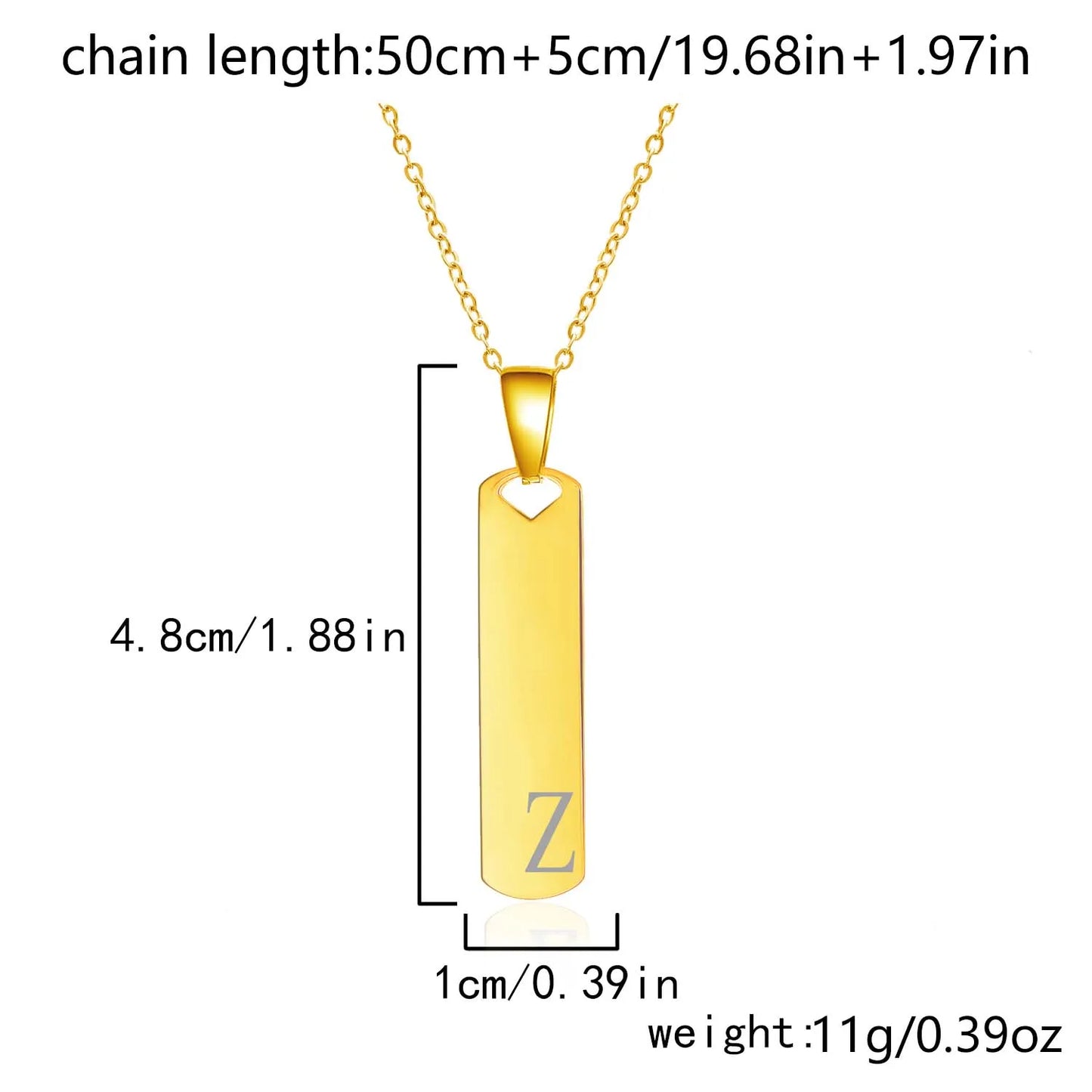 Vertical A-Z Initial Letter Bar Pendant Necklace For Women Men Unisex 26 Alphabet Stainless Steel Choker Cool Punk Jewelry Gifts