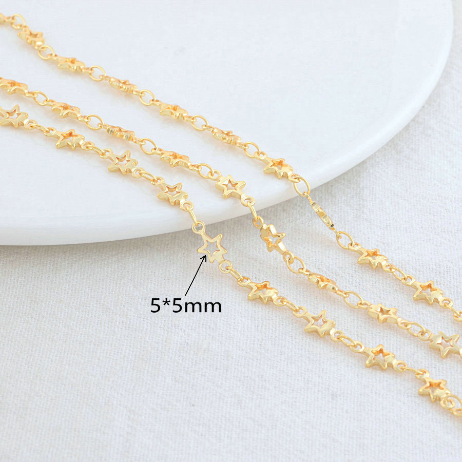 14K Gold Color Plated Brass Round Star Link Chains Necklace Chains High Quality Jewelry Accessories