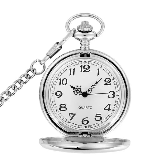 Silver Smooth Quartz Pocket Watch Mens Womens Necklace Clock Metal Stainless Steel Watches Pendant with Short Chain Gifts