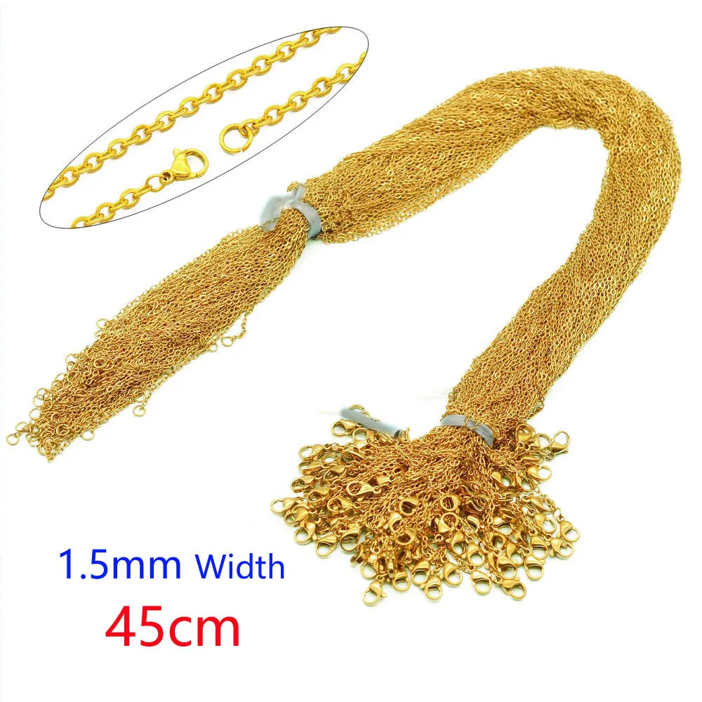 100pcs/Lot Bulk Wholesale 304 Stainless Steel Cable Link Rolo Chain Necklace Gold Color 45-50cm for DIY Jewelry Making Women