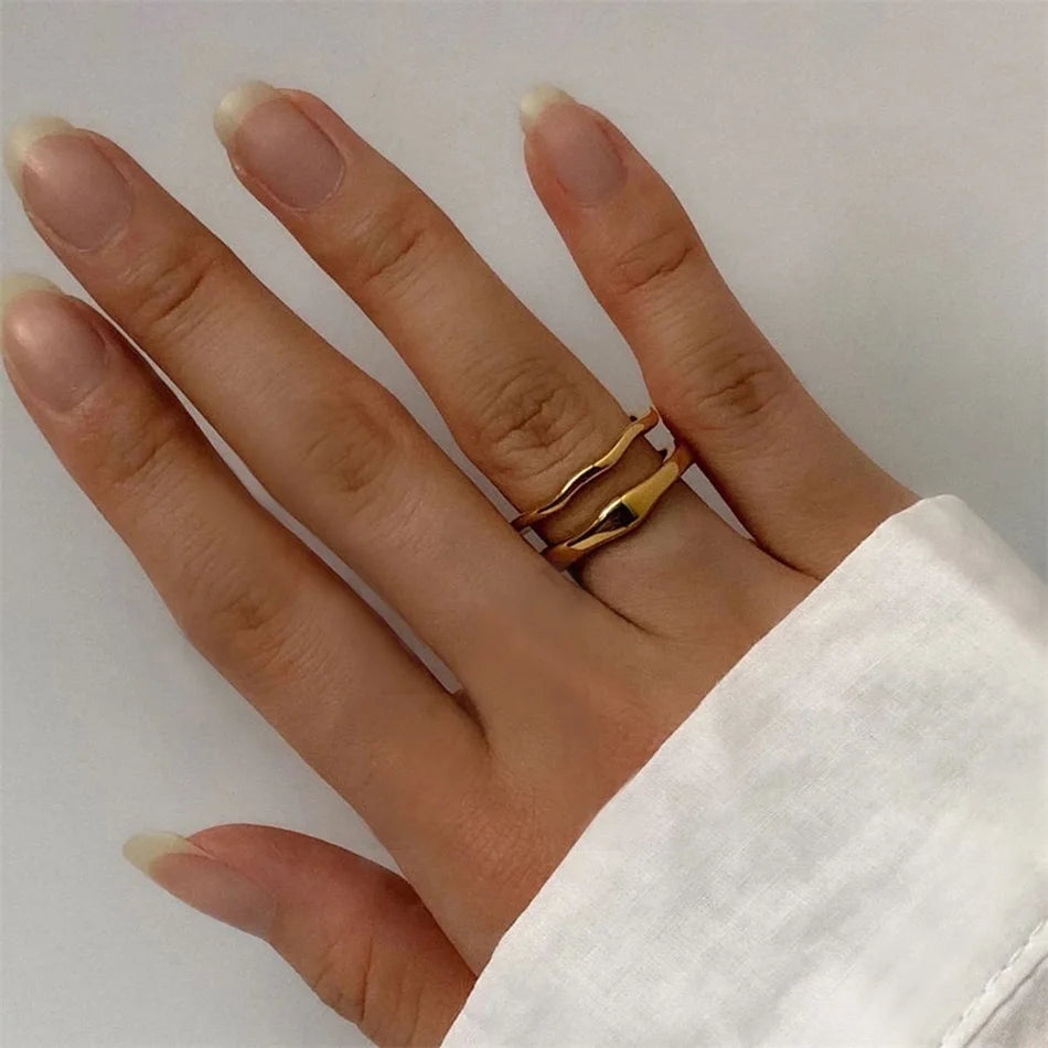 eManco Gold Color /Silver Color Irregular Wave Rings Trendy Simple Geometric Handmade Jewelry for Women Couple