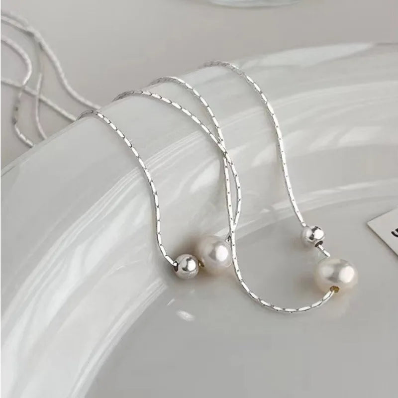 Christmas Gift 925 Sterling Silver Exquisite Pearl Necklace French Vintage Style Collar Chain Luxury Jewelry Holiday Gift