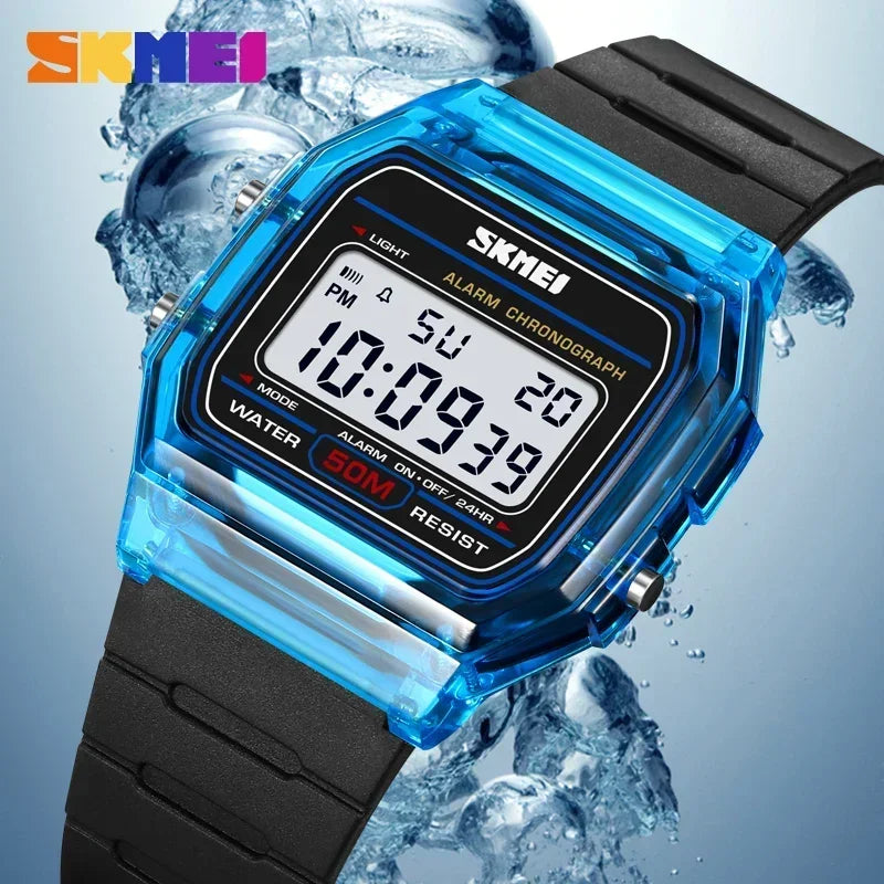 SKMEI Shockproof Back Light Display Stopwatch Digital Watches Women reloj mujer 2056 Transparent TPU Strap Ladies Wristwatch