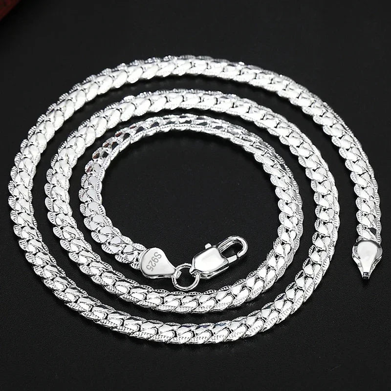 Hot luxury 925 Sterling Silver 5MM 18K Gold Full Sideways Chain Necklace For Woman Men Fashion Wedding Engagement Jewelry Gifts