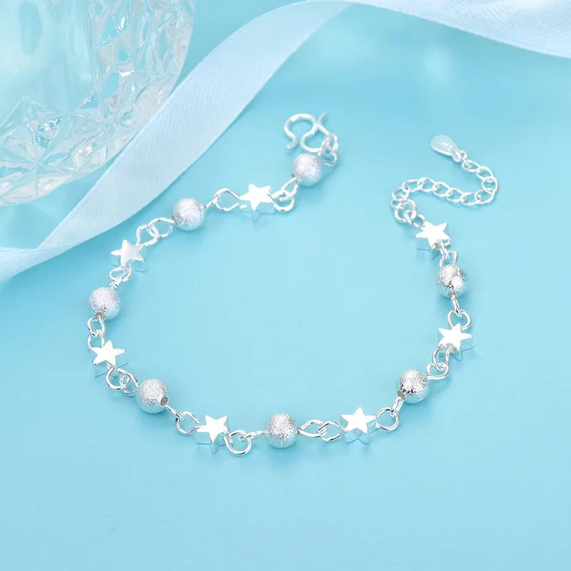 Fashion 925 Sterling Silver Bracelets for Women Small Star Fresh Bracelet Personality Round Bead Bracelet Jewelry Accessories