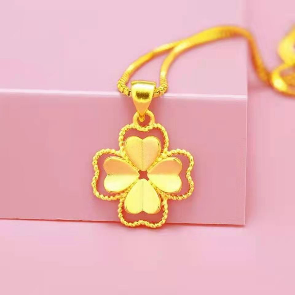 14 K Gold Color Lucky Clover Pendant Necklace for Women Fine Jewelry Genuine Solid Gold Color for Women Wedding Luxury Jewelry