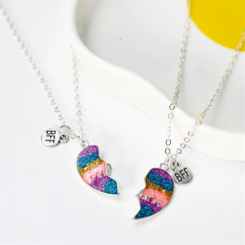 Fashion Best Friends Honey Love Couple Pendant Necklace 2 Pcs/ Set Chain Choke Broken Heart BFF Good Friendship Jewelry Gift