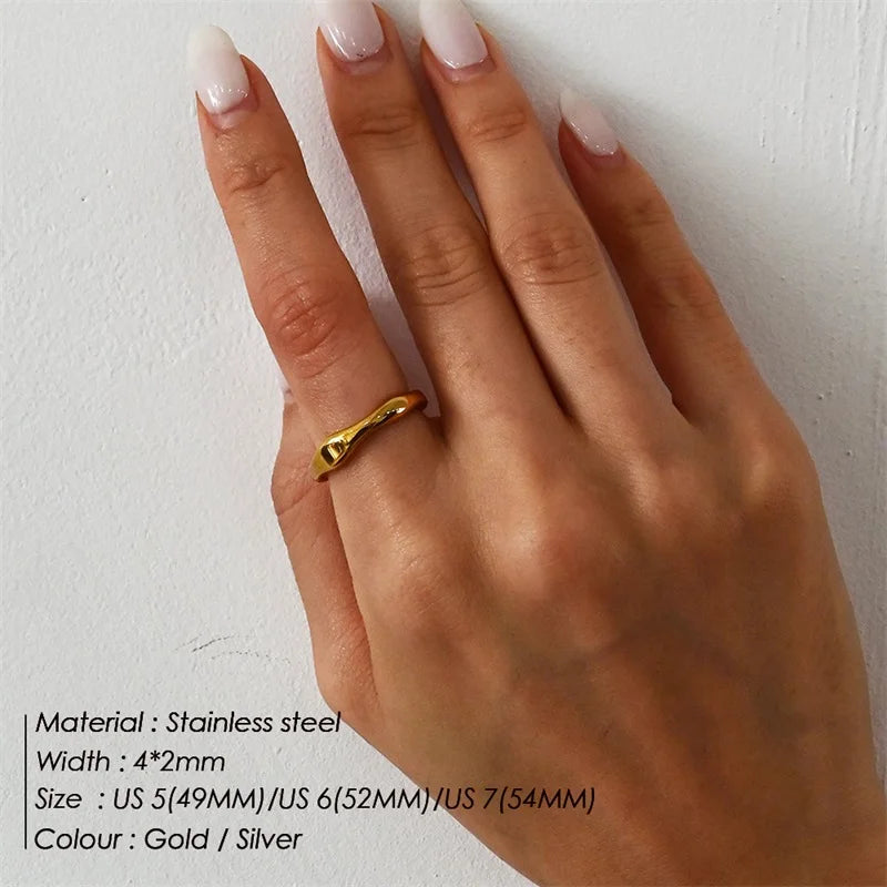 eManco Gold Color /Silver Color Irregular Wave Rings Trendy Simple Geometric Handmade Jewelry for Women Couple