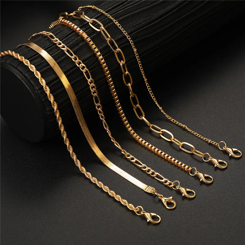 6Pcs Gold Color Bracelet Set Boho Retro Thick Twist Cuban Chain Bracelet for Women 2024 New Trendy Quality Jewelry Gifts