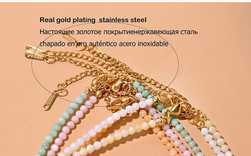 MOON GIRL Mother of Pearl Beads Heart Choker Fashion Dyed Natural Shell Necklace for Women Stainless Steel Collares Femme