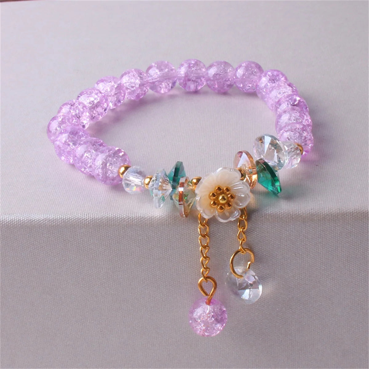 Elegant Fashion Flower Crystal Beaded Bracelets For Women Charm Shell Daisy Floral Beads Tassel Elastic Bracelet Jewelry Gifts