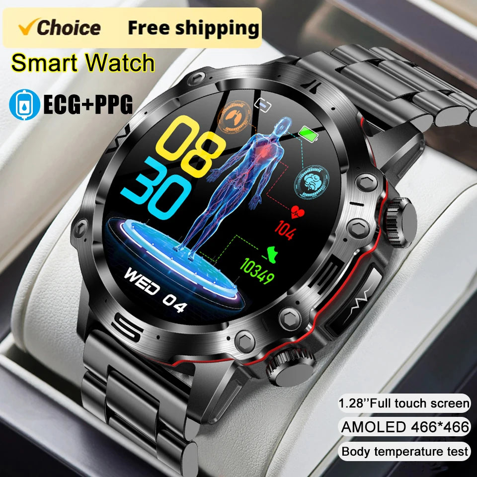 2024 ECG+PPG Bluetooth Call Smart Watch Men Laser Health Blood Pressure Fitness Sports Watches Man Sports Waterproof Smartwatch