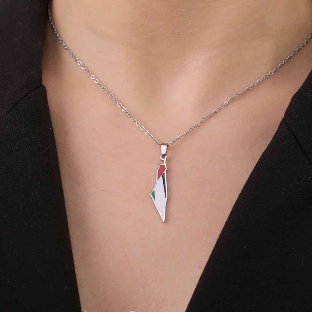 My Shape Palestine Map Flag Pendant Necklace for Women Men Stainless Steel Map Geography Necklace Choker Chain Jewelry Wholesale