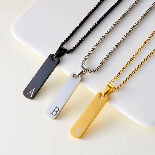 Vertical A-Z Initial Letter Bar Pendant Necklace For Women Men Unisex 26 Alphabet Stainless Steel Choker Cool Punk Jewelry Gifts