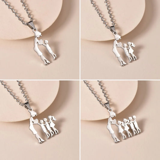 Mom Daughter Son Family Necklace Stainless Steel Chain Multiples Childs Silver Color Pendant Jewelry Women Mother's Day Gift