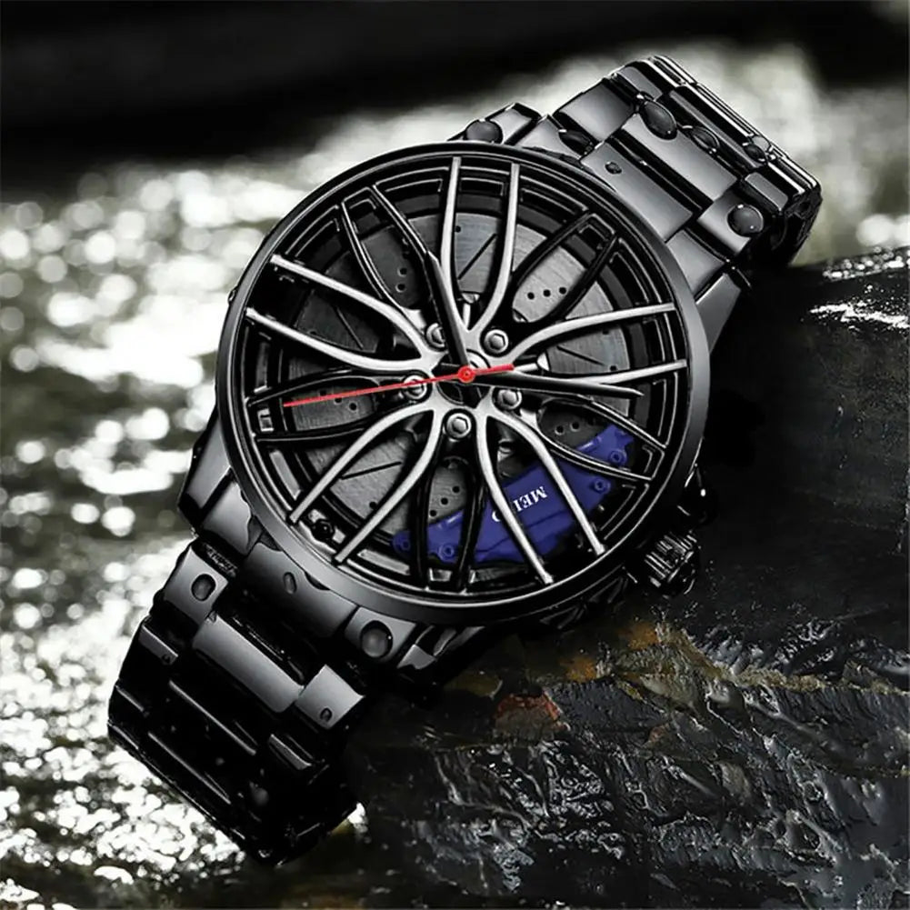 Car Wheel Rims Hub Men Quartz Watch Stainless Steel Watch Luxury Calendar Quartz Wrist Watch Leather Strap Men Business Watches