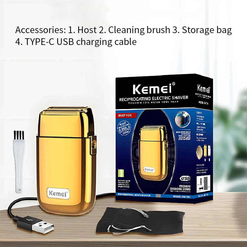 Kemei KM-TX1 Factory Direct Full Metal Electric Shaver Reciprocating Twin Blade Double Head USB Charging Men's Razor