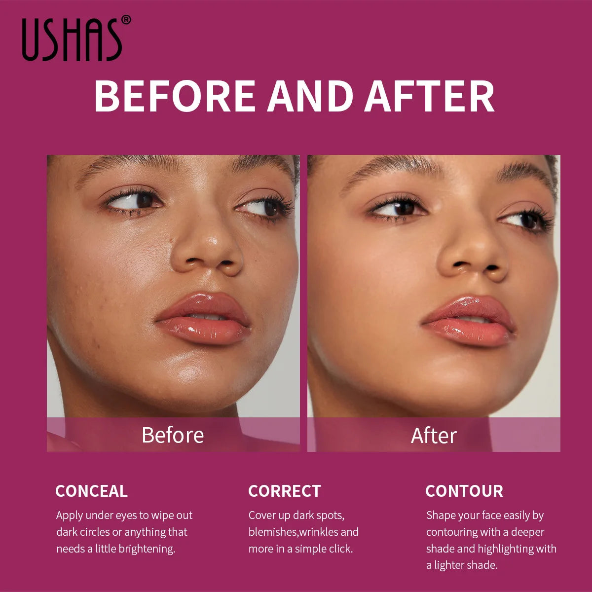 USHAS Sponge Tip Foundation Holding Concealer No Makeup Removal Waterproof Concealer 12 Colours Available