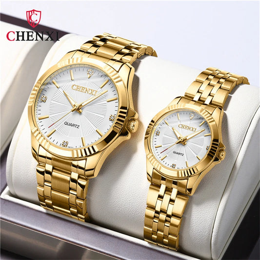 CHENXI 050A Brand Luxury Gold Dress Watches Stainless Steel Unique Golden Woman Men Business Quartz Wristwatch Waterproof