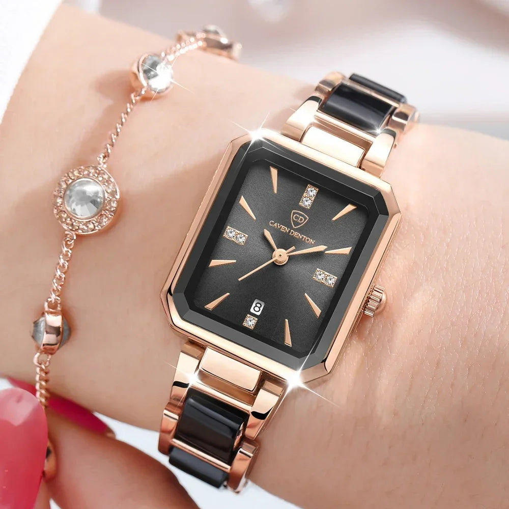 2024 Ceramics Elegant Watch for Women Luxury Brand Waterproof Square Black Ladies Wristwatches Relogio Feminino