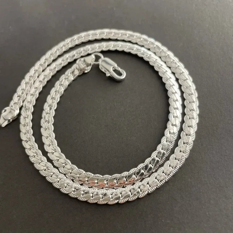 925 Sterling Silver 6MM Full Sideways Chain Necklace For Women Men Fashion Jewelry Sets Wedding Gift