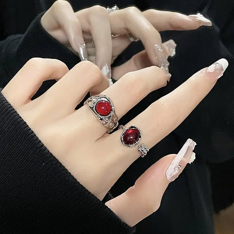 9 Pcs New Fashion Y2k Irregular Open Ring Set Heart Finger Rings For Women Girls Kpop Sweet Cool Trendy Aesthetic Jewelry Gifts