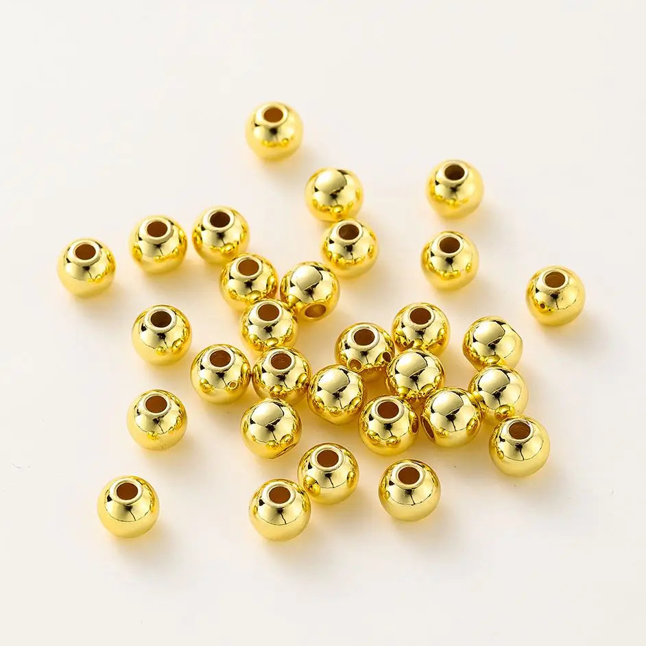 2-6mm 14k/18k Gold Plated Smooth Round Ball Brass Beads Loose Spacer Beads For DIY Jewelry Making Necklace Wholesale Findings