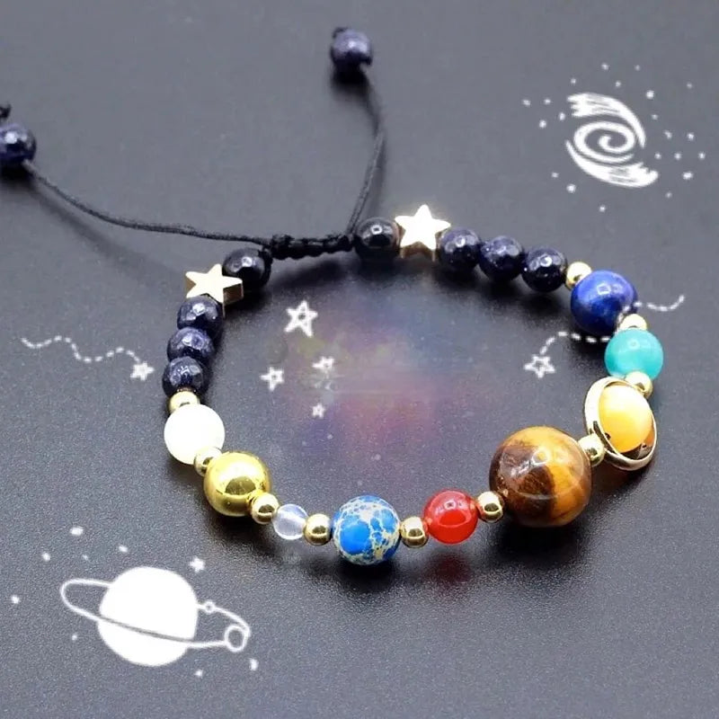 Galaxy Solar System Bracelet Men Universe Nine Planets Natural Stone Stars Earth Moon Bracelets Fashion Couple Jewelry браслет