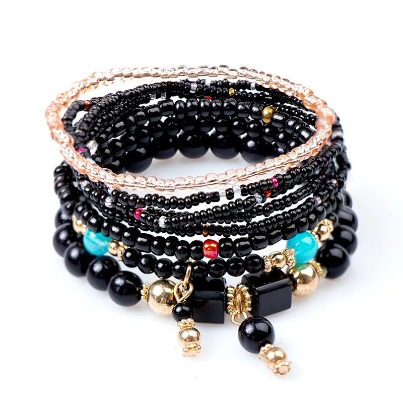 Bohemian Handmade Beads Bracelet Set for Women Summer Colorful Beaded Chain Bangle Girls Boho Fashion Jewelry Accessories