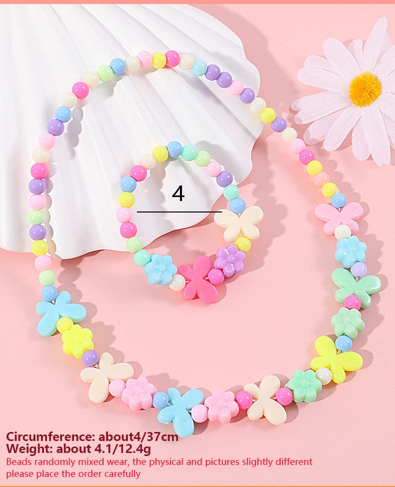 Makersland Children's Beaded Flower Bracelet Colorful Acrylic Flower Necklace Girls Children's Jewelry Sets Wholesale