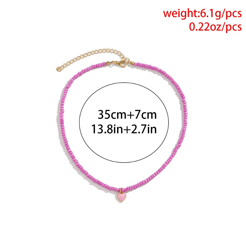 Handmade Multicolor Seed Beads Necklace for Women Multicolor Sweet Heart Pendants Necklace Summer Girls Choker Collar Fashion