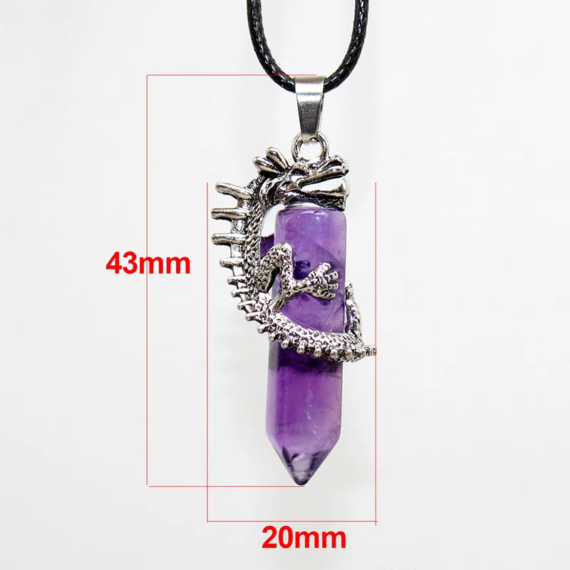 15 Pcs Mixed Stone Powder Crystal Amethyst Hexagon Pendant Fashion Natural Stone Panlong Crystal Pendant Men Women Jewelry Gift