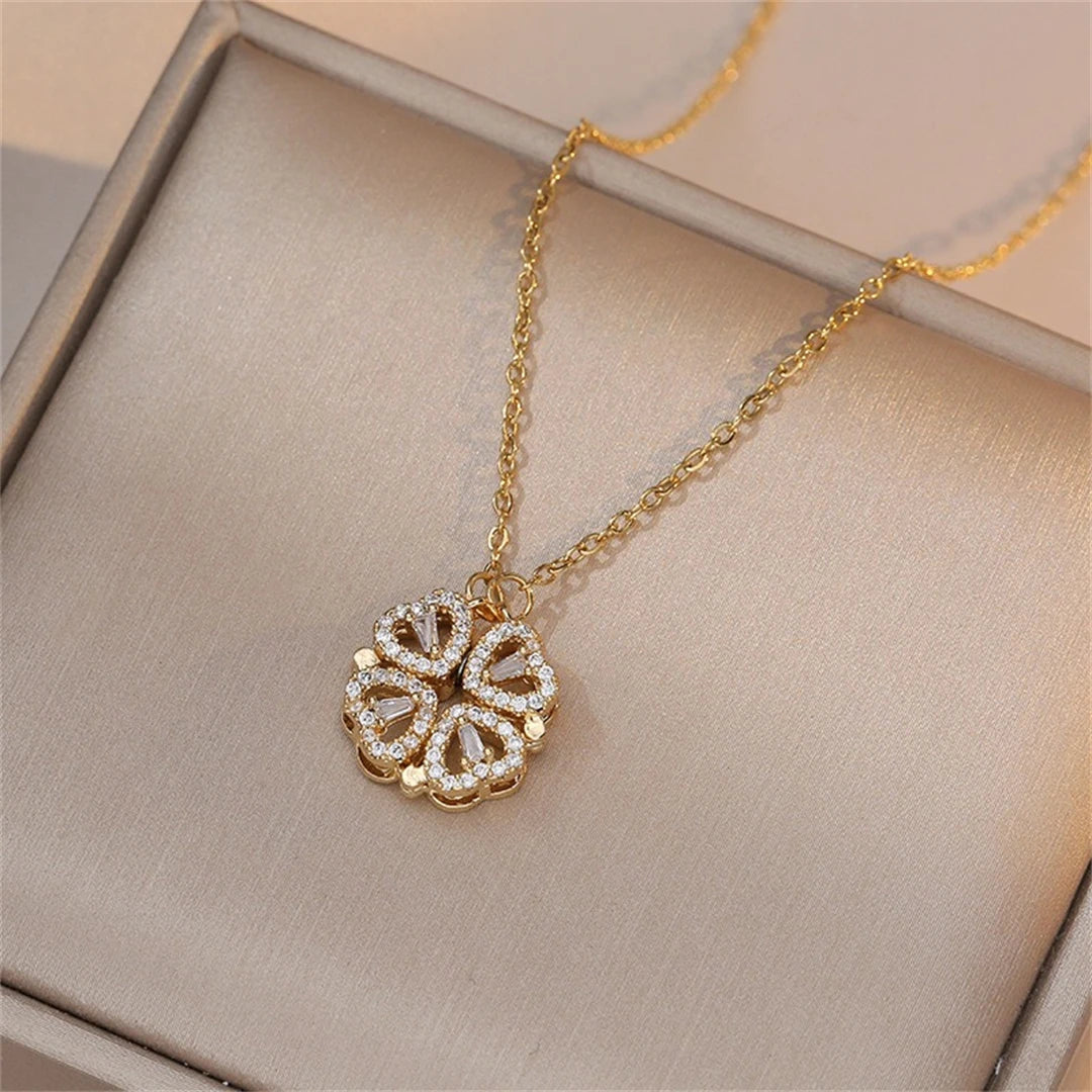 Fashion Retro Lucky Four Leaf Clover Women Necklace Gothic Love Heart Pendant Choke Chain Necklace Stainless Steel Jewelry Gift