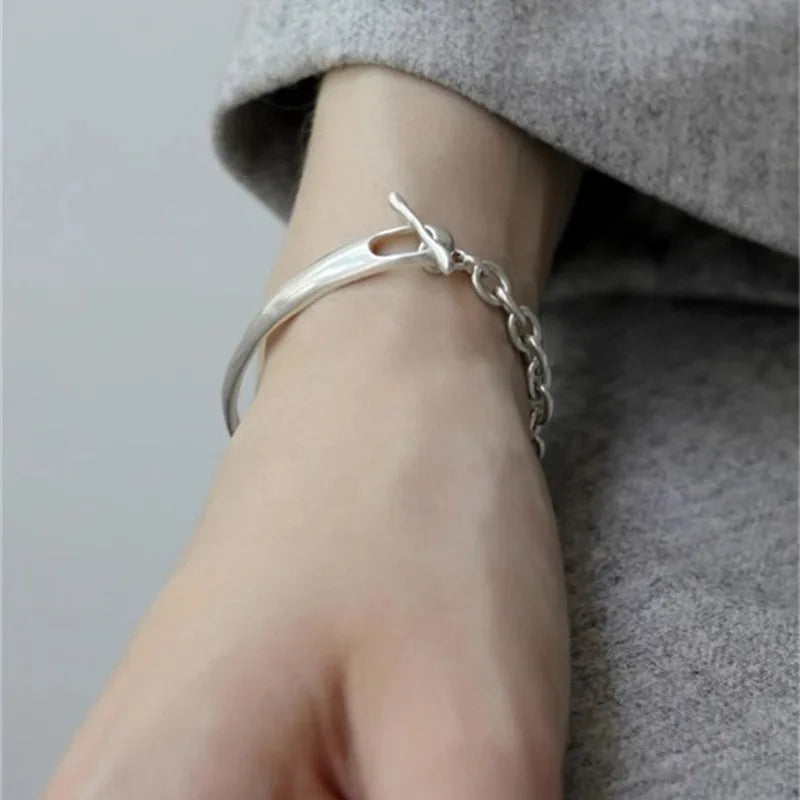 VENTFILLE 925 Sterling Silver Thai Silver Bracelet for Women Vintage Geometric Heart Love Lucky Punk Jewelry 2023 New Dropship