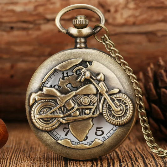 Bronze Motorcycle Pocket Watch - Unique Gift for Motorcycle Enthusiasts