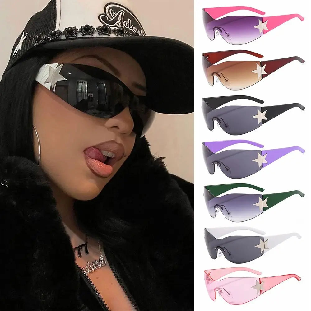 2024 Fashion Punk Y2K Sunglasses for Women Men Trendy Wrap Around Sun Glasses Shades Star Decoration Eyewear UV400 Goggles