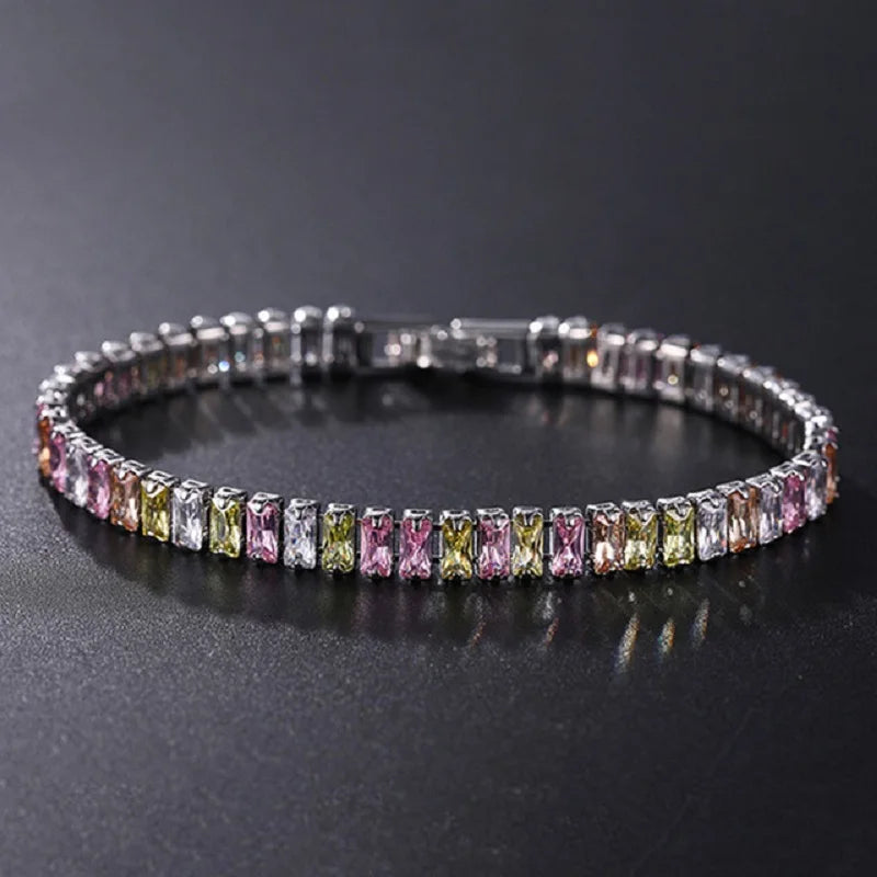 Luxury Hiphop Iced Out  4mm Cubic Zirconia Crystal Tennis Bracelets For Women Men Gold Color Silver Color Bracelet Chain Jewelry