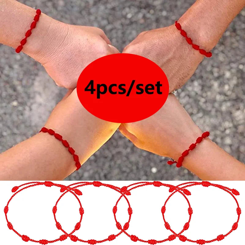 6PCS 7 Knot Red String Bracelet For Couple Rope Braided Bracelets Protection Good Luck Amulet for Success Handmade Jewelry Gift