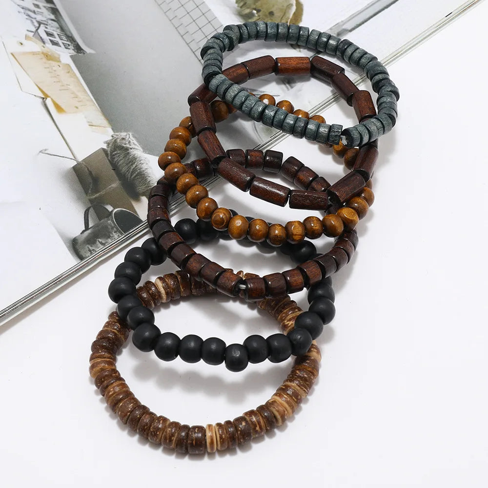 Wholesale Best-selling Multi-layer Buddha Bead Beaded Bracelets Men's Retro Style Multi-layer Elastic Thread Adjustable Wooden